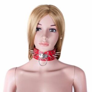 Handmade red spike choker